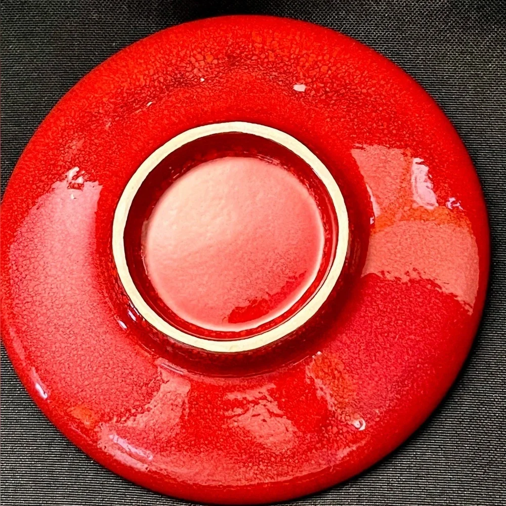 Croft & Barrow Red Ceramic Soap Dish Glossy Ribbed Round Bathroom Vanity Tray